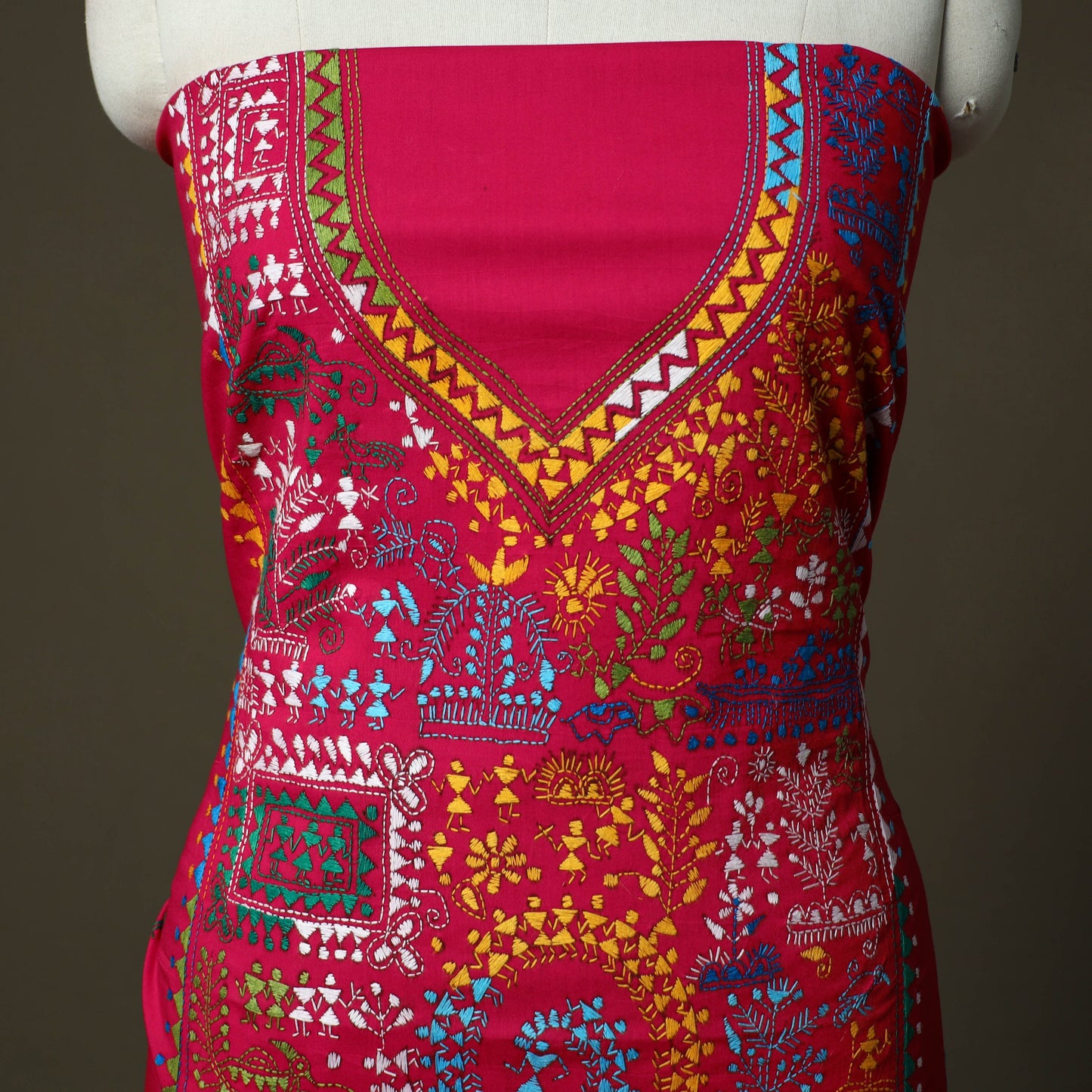 Bengal kantha hand embroidered cotton unstitched kurta