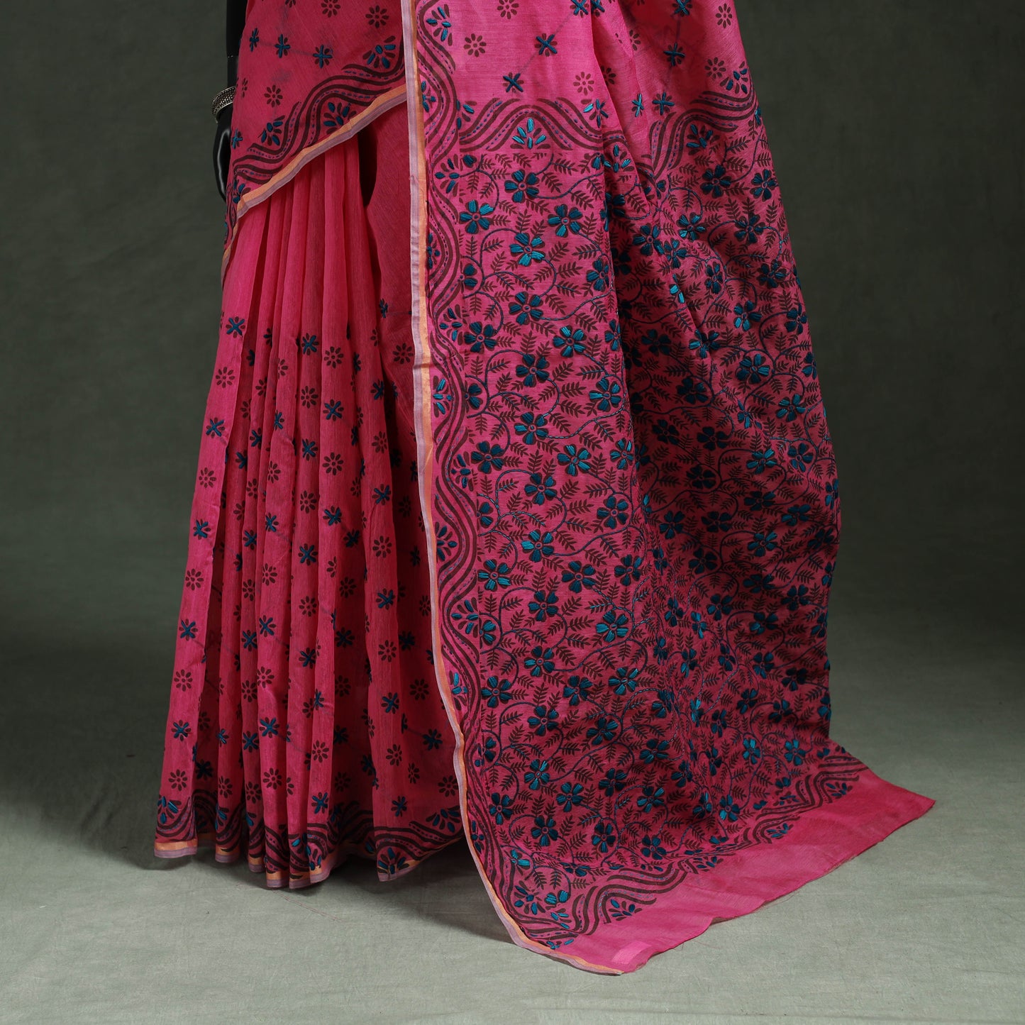 Bengal kantha hand embroidery silk cotton chapa work saree