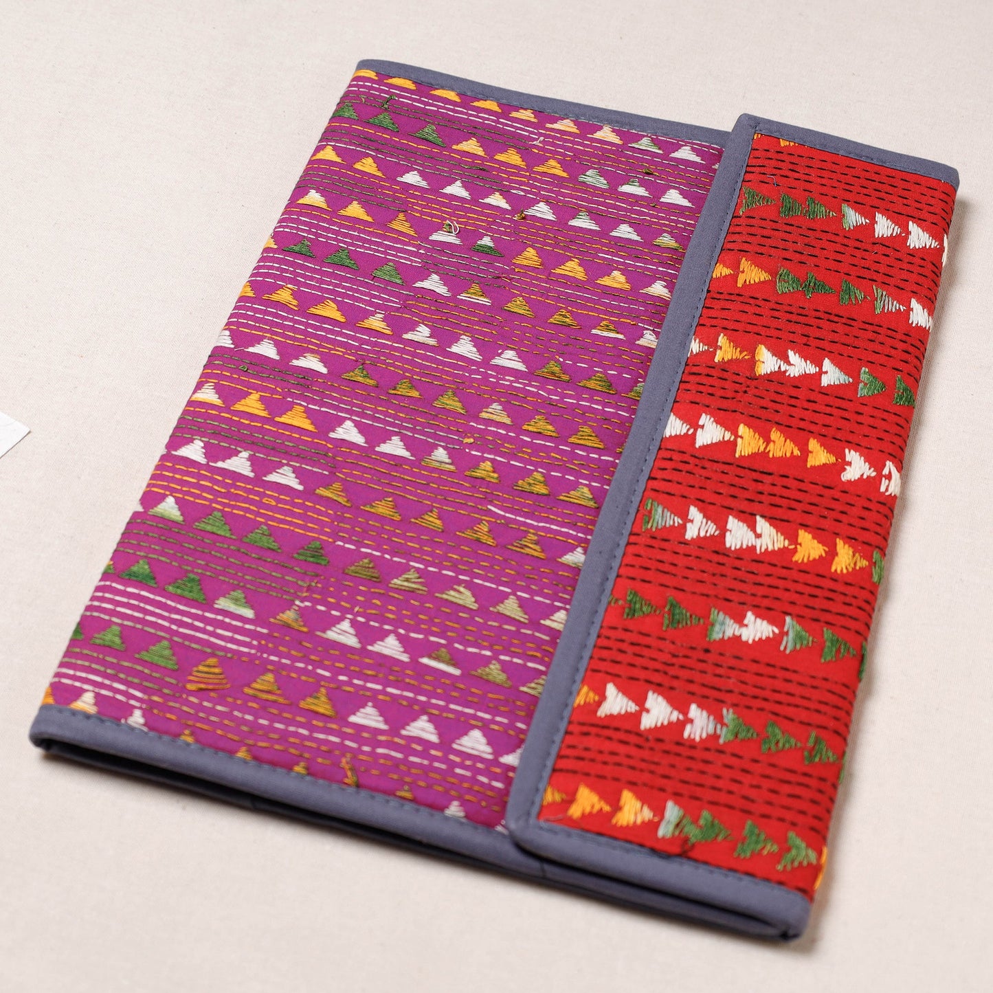 Pink Bengal Kantha Work Handcrafted File Folder 