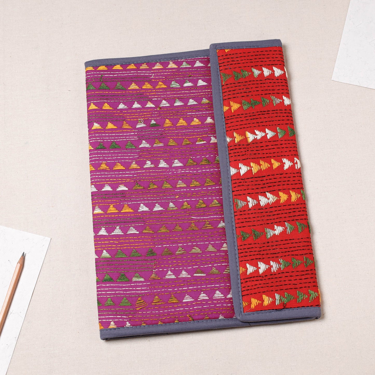 Pink Bengal Kantha Work Handcrafted File Folder 