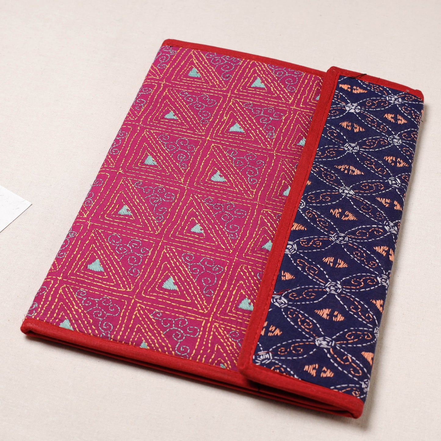 Pink Bengal Kantha Work Handcrafted File Folder 
