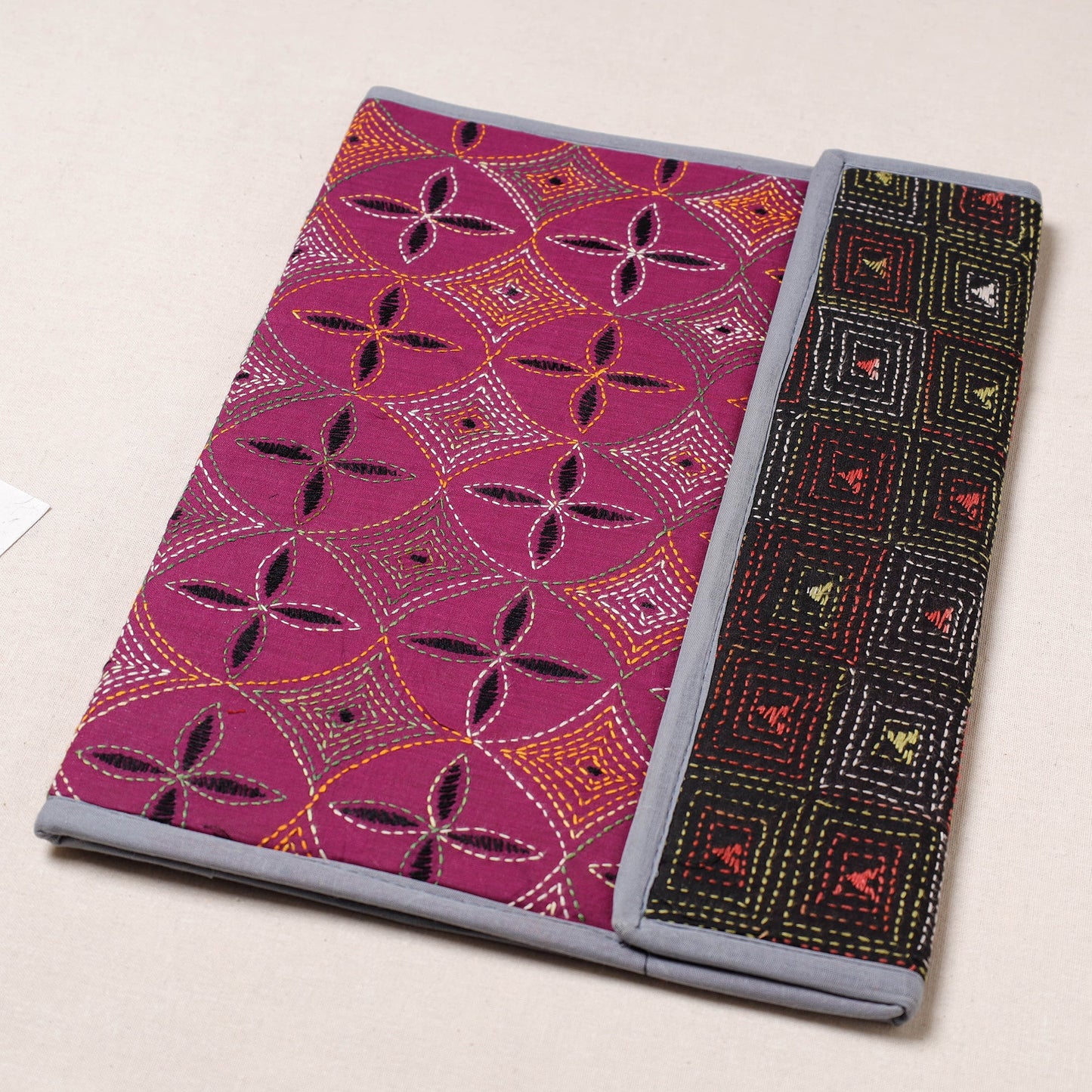 Pink Bengal Kantha Work Handcrafted File Folder 