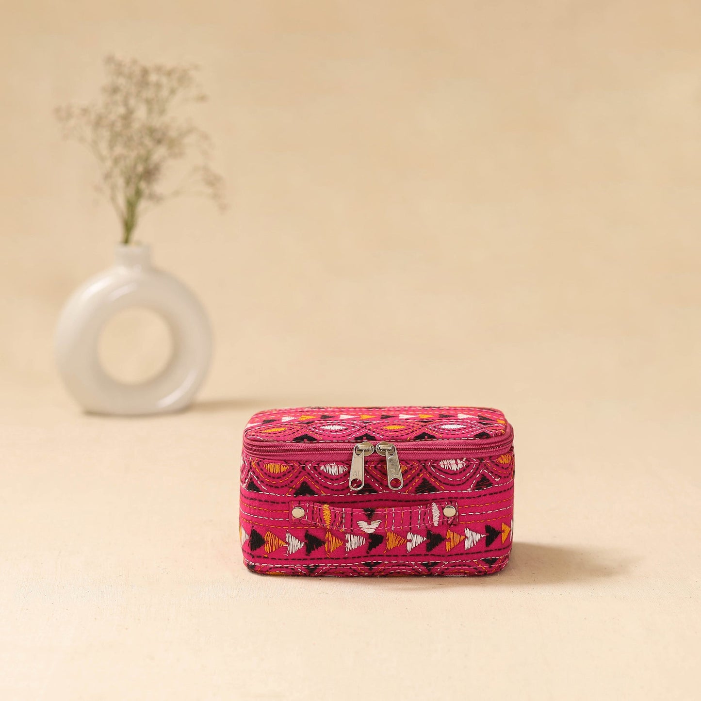 Bengal kantha work handcrafted jewellery box with mirror 03