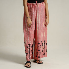 Pink Bengal Khesh Weaving Cotton Kantha Embroidery Palazzo