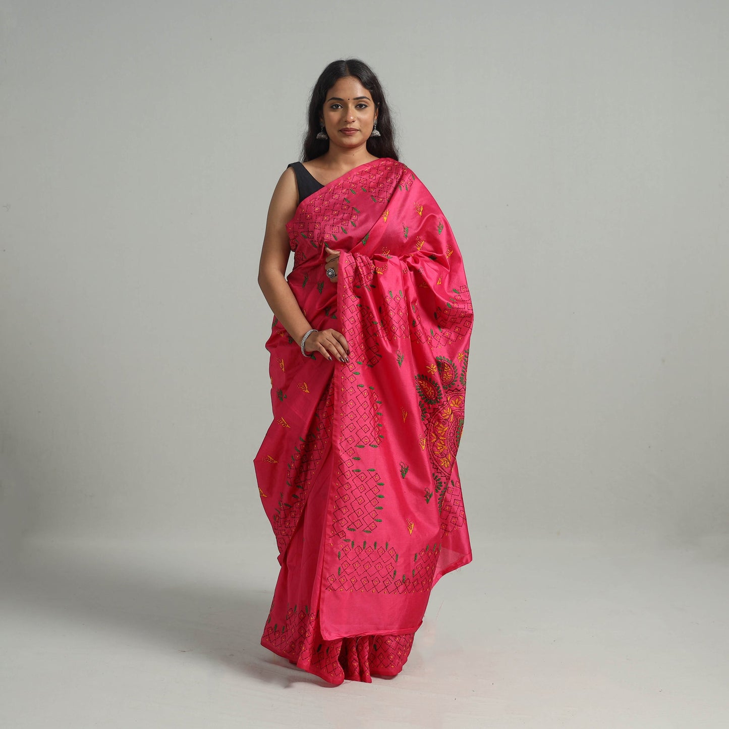  Bengal Nakshi Kantha Embroidery Silk Saree