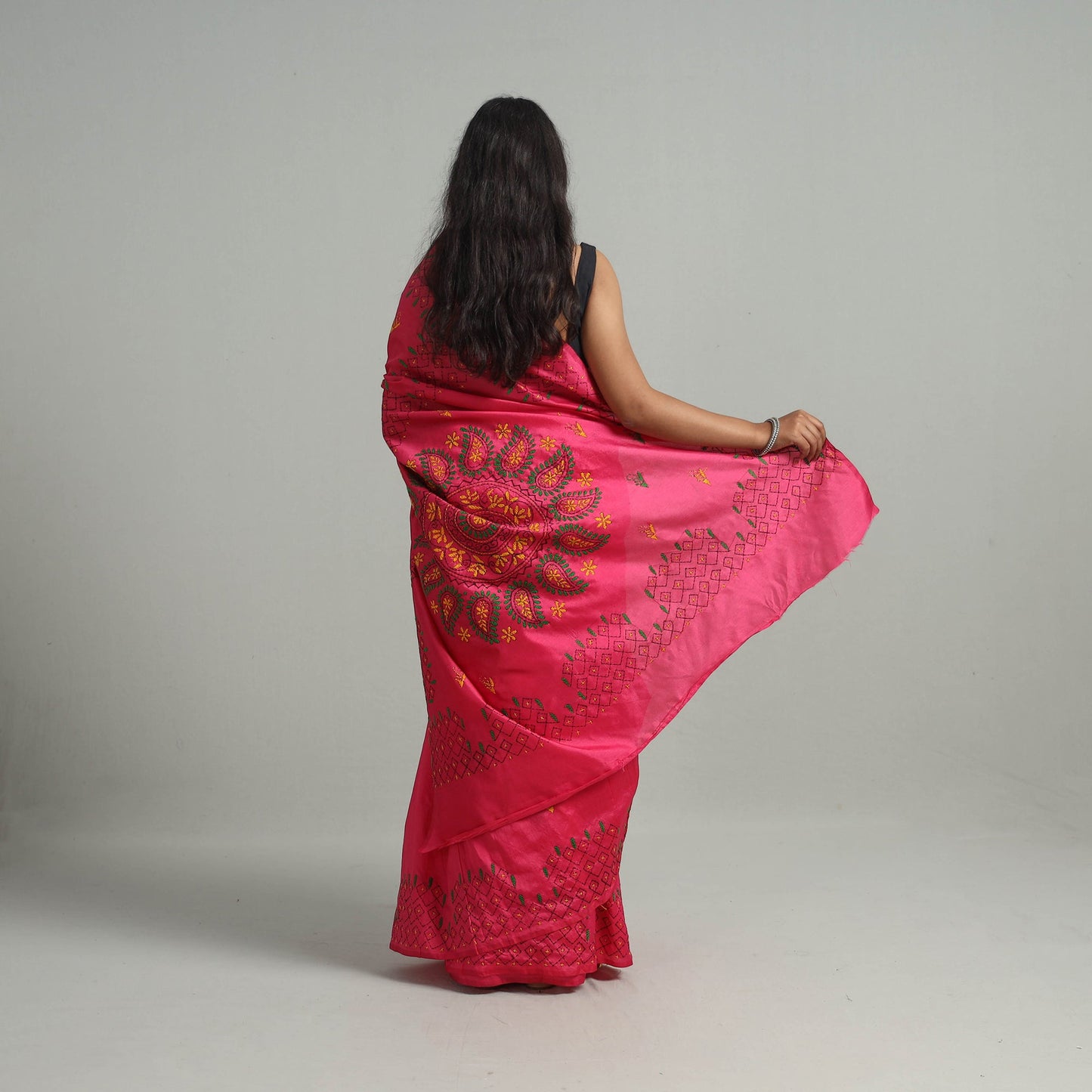  Bengal Nakshi Kantha Embroidery Silk Saree