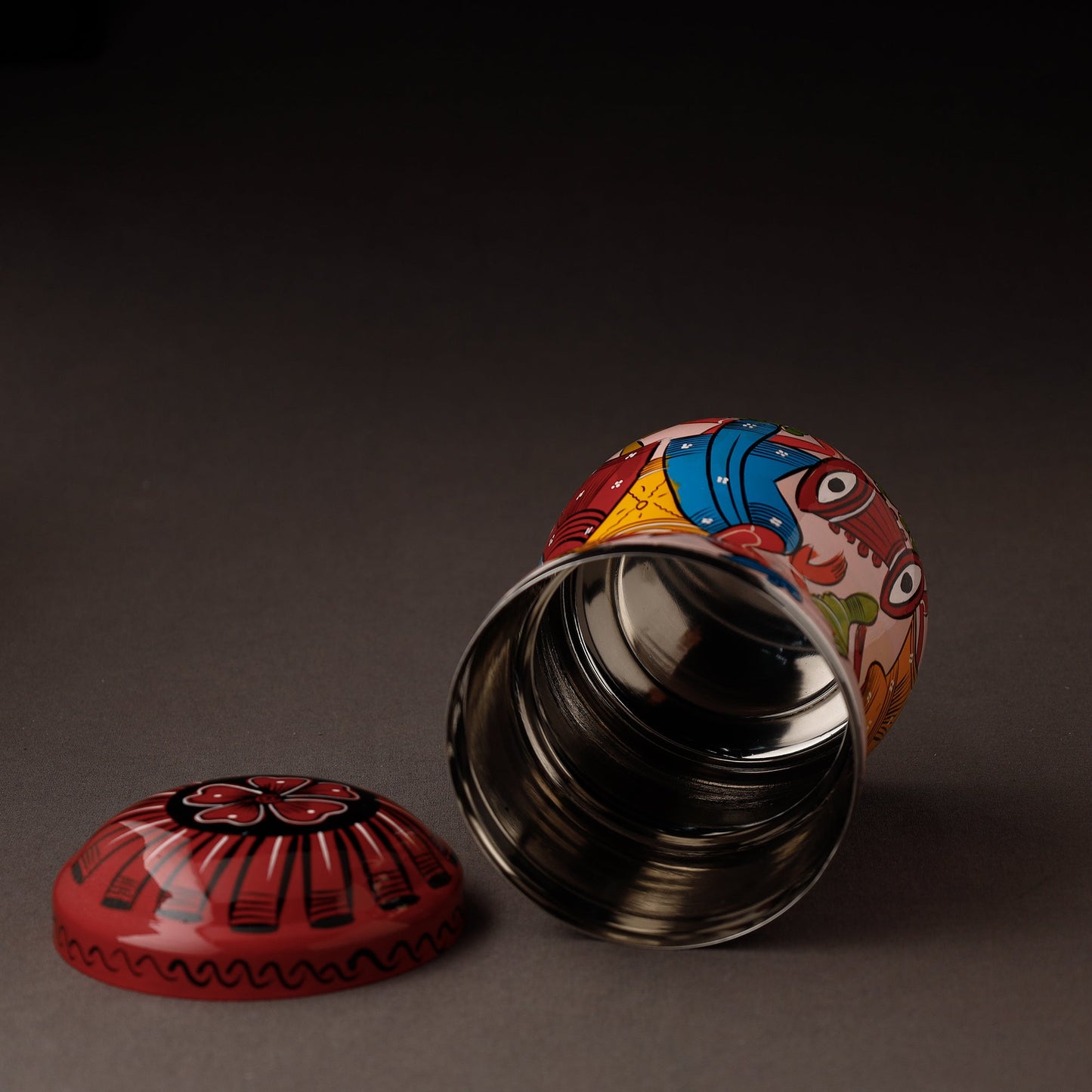 Pink Bengal Patua Handpainted Stainless Steel Multi Utility Canister