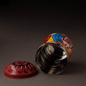 Pink Bengal Patua Handpainted Stainless Steel Multi Utility Canister