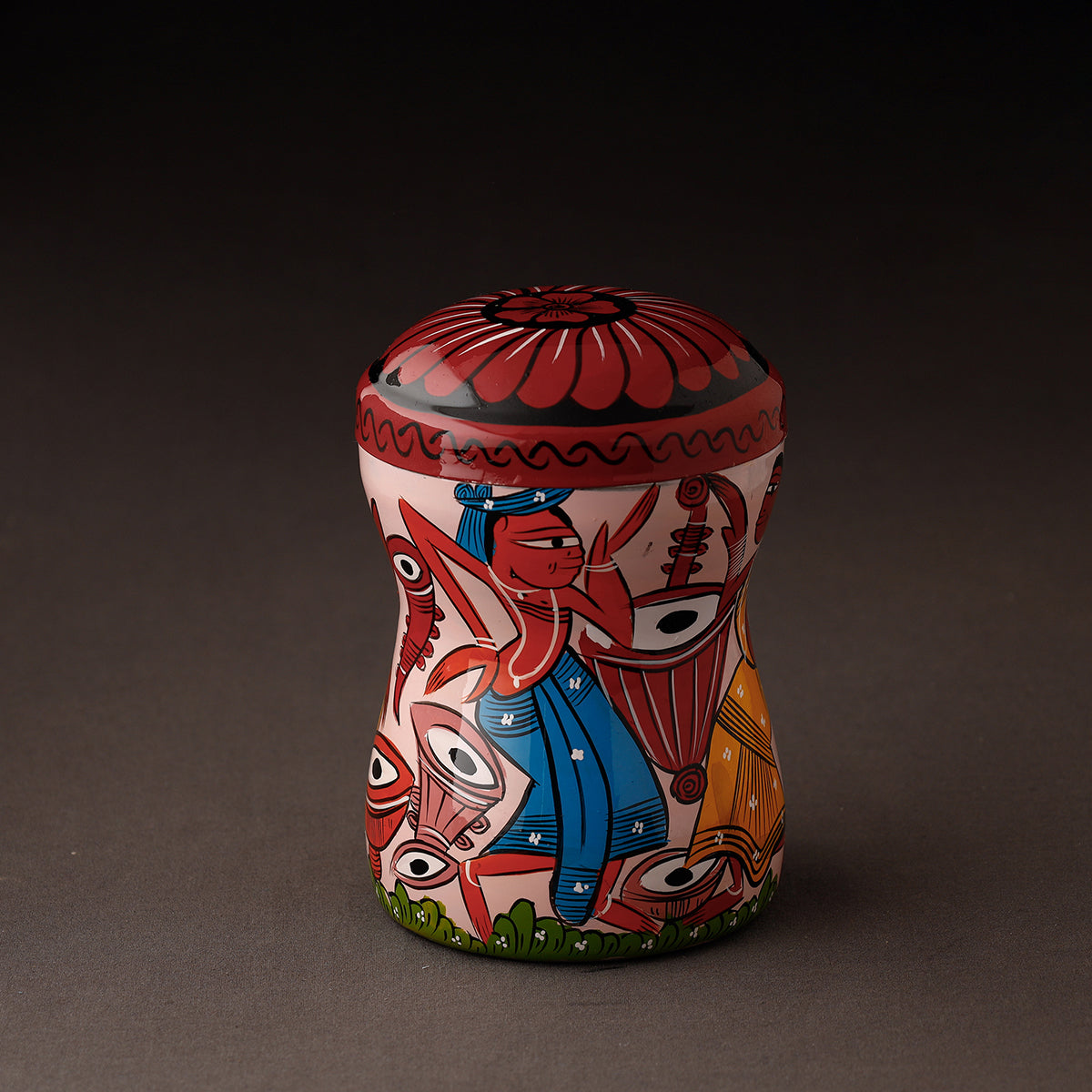 Multicolor Bengal Patua Handpainted Stainless Steel Multi Utility Canister