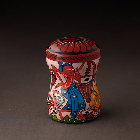 Multicolor Bengal Patua Handpainted Stainless Steel Multi Utility Canister