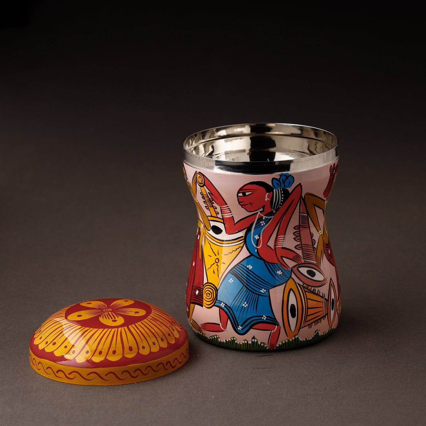 Pink Bengal Patua Handpainted Stainless Steel Multi Utility Canister