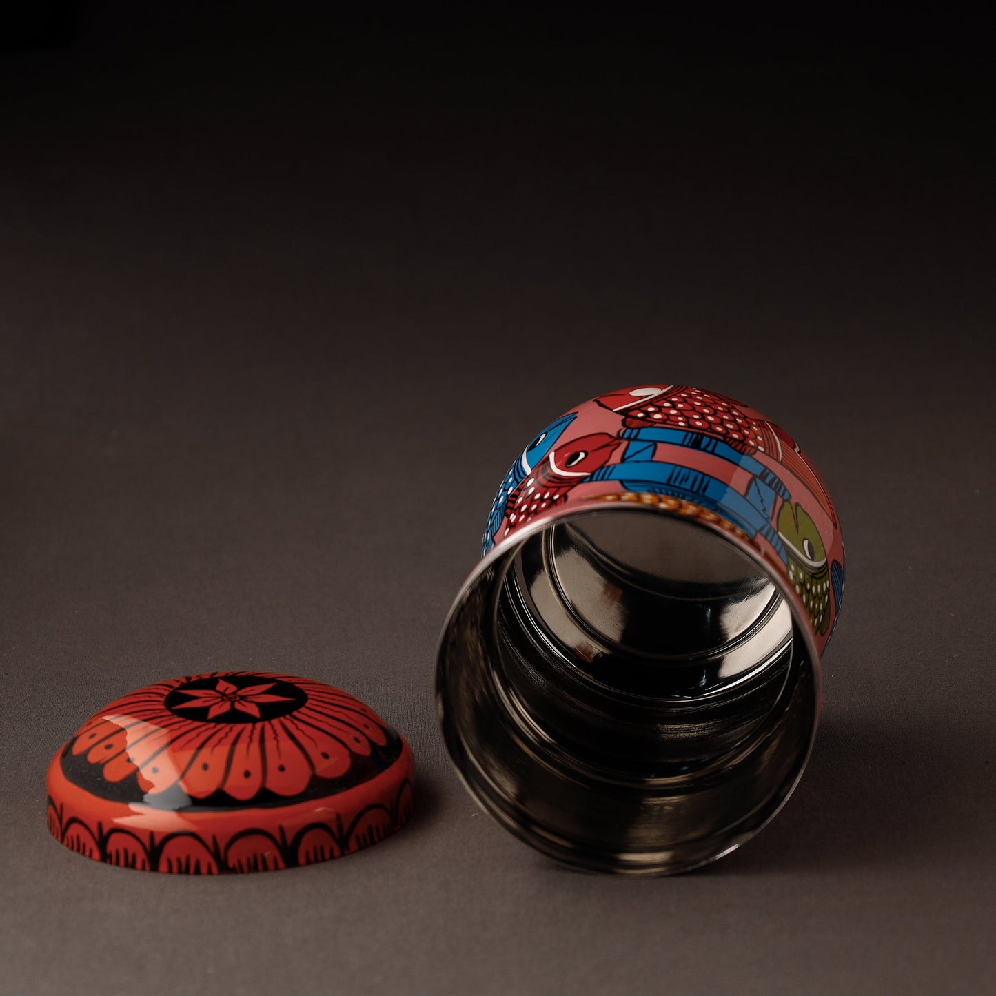 Pink Bengal Patua Handpainted Stainless Steel Multi Utility Canister