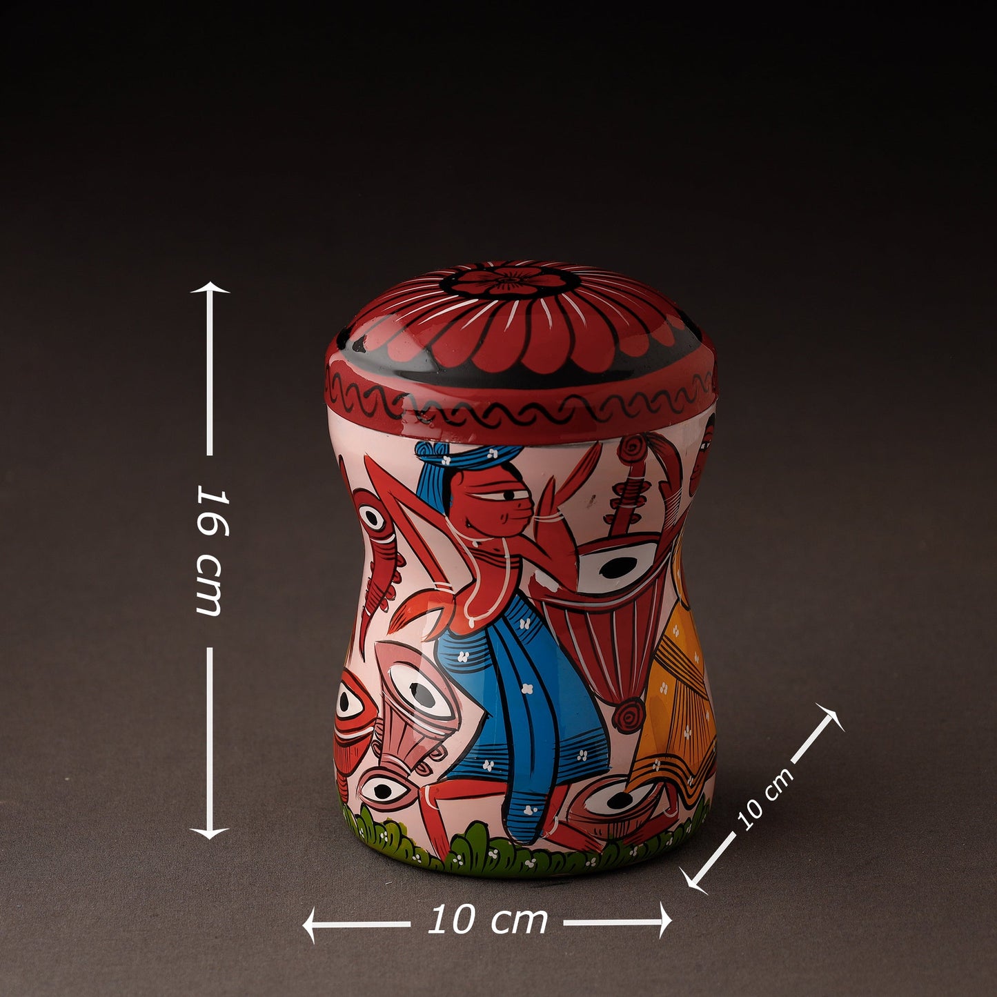 Multicolor Bengal Patua Handpainted Stainless Steel Multi Utility Canister