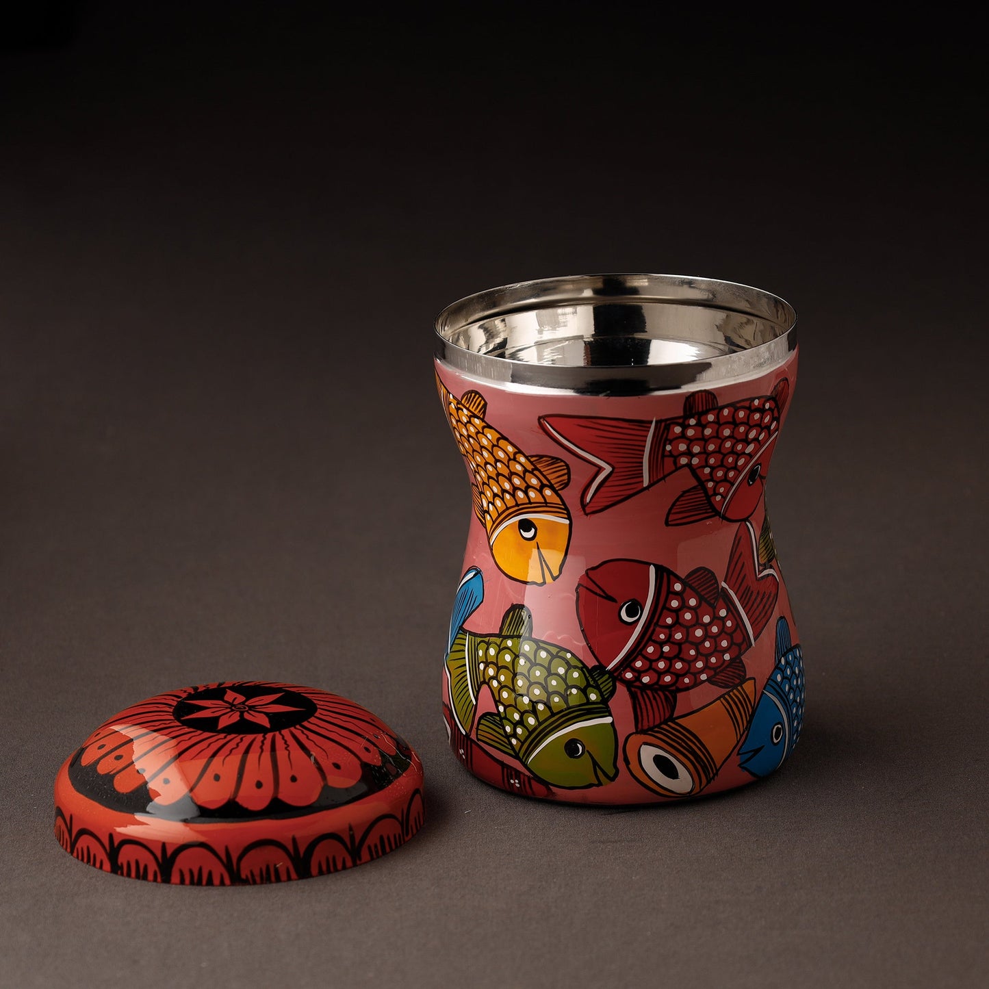 Pink Bengal Patua Handpainted Stainless Steel Multi Utility Canister