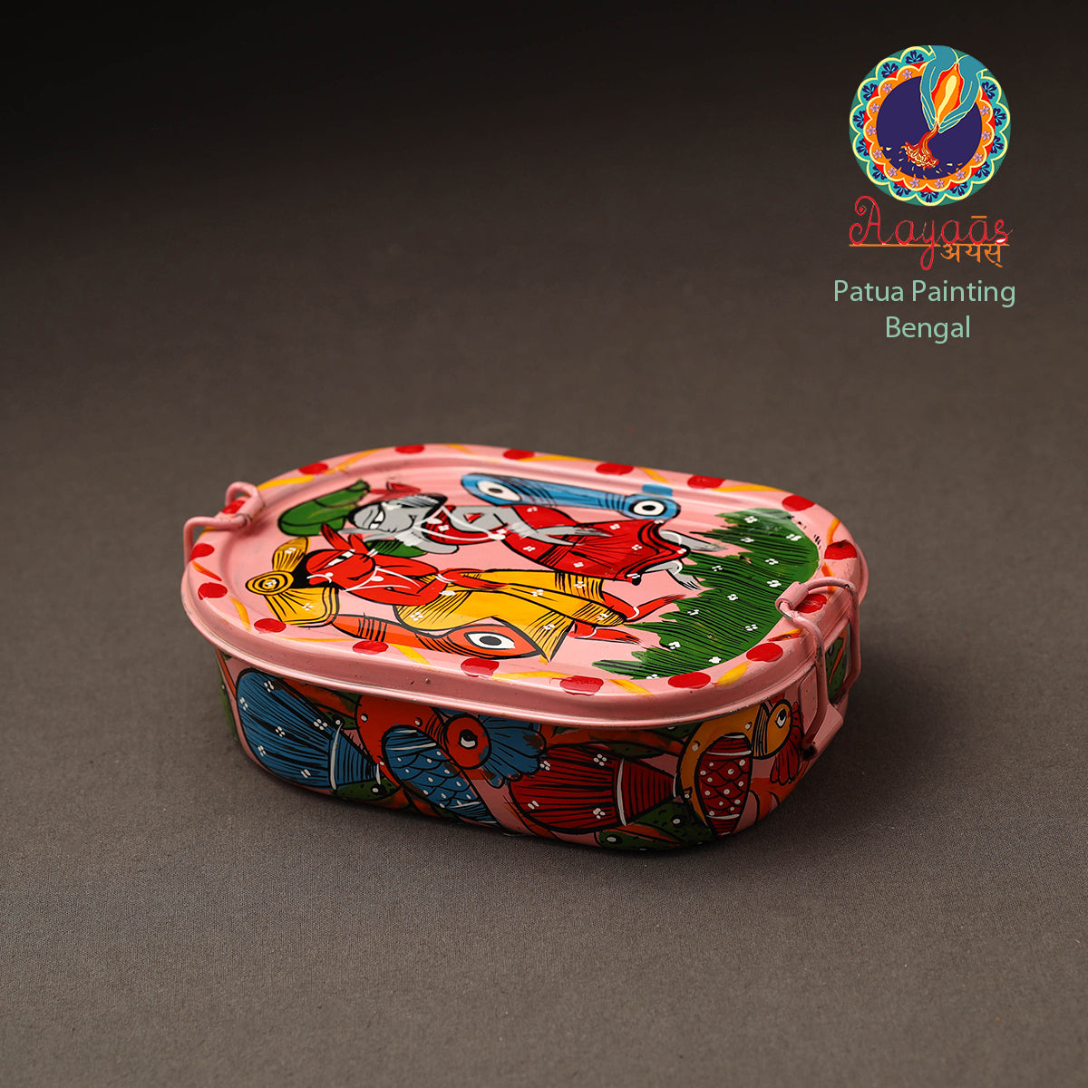  Bengal Patua Handpainted Stainless Steel Rectangle Lunch Box (6 x 4 in) Online at iTokri.com