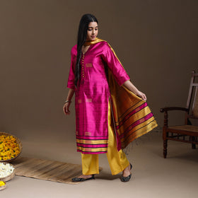 Pink Bhagalpuri Handloom Tussar Silk Suit Set