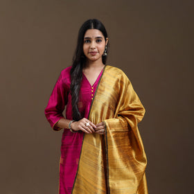Pink Bhagalpuri Handloom Tussar Silk Suit Set