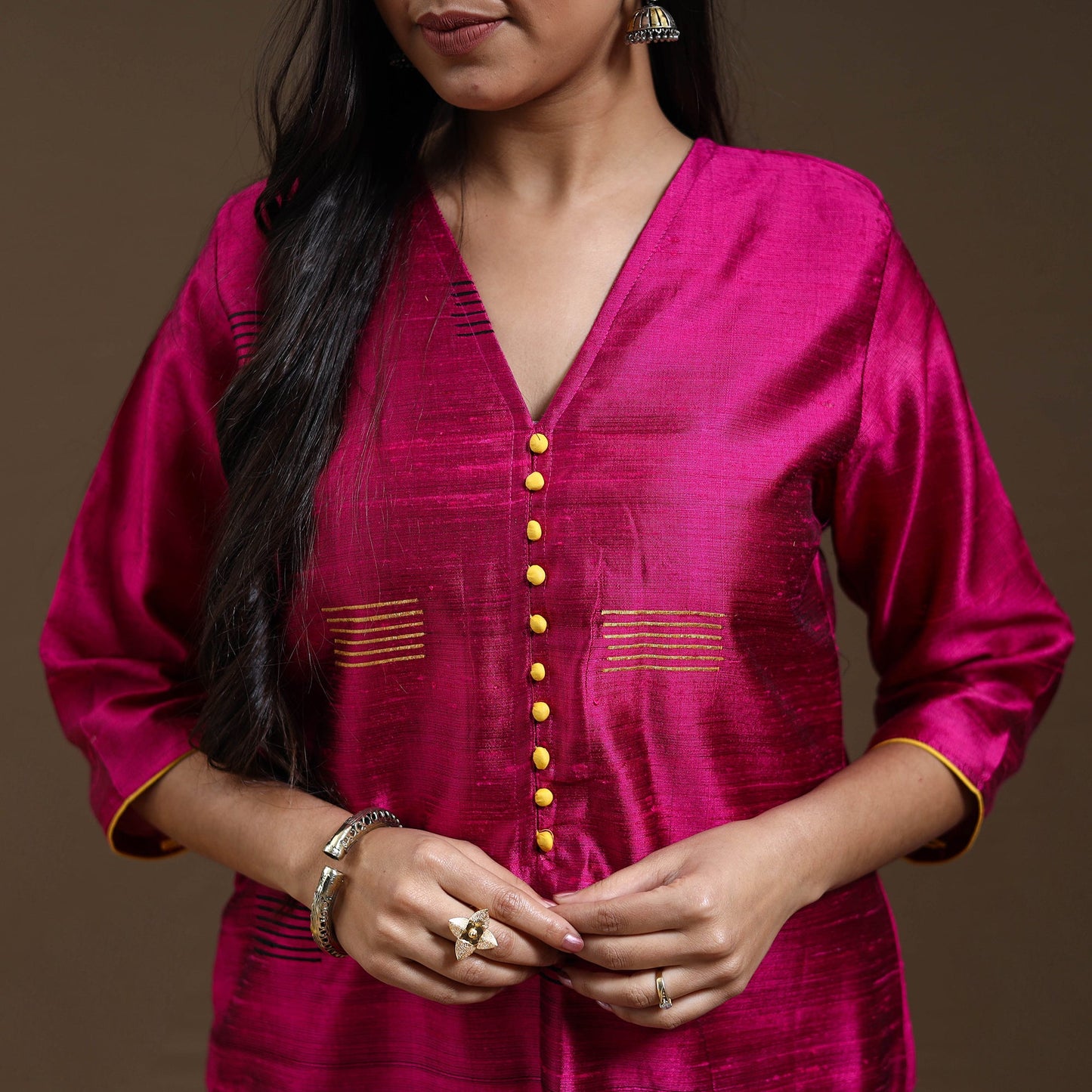 Pink Bhagalpuri Handloom Tussar Silk Suit Set
