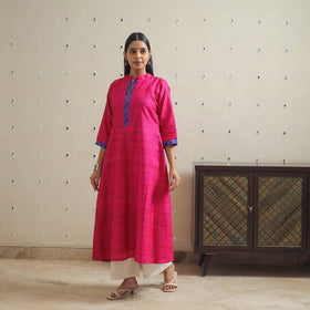 Pink Bhagalpuri Handwoven Desi Tussar Silk Plain Kurta for Women
