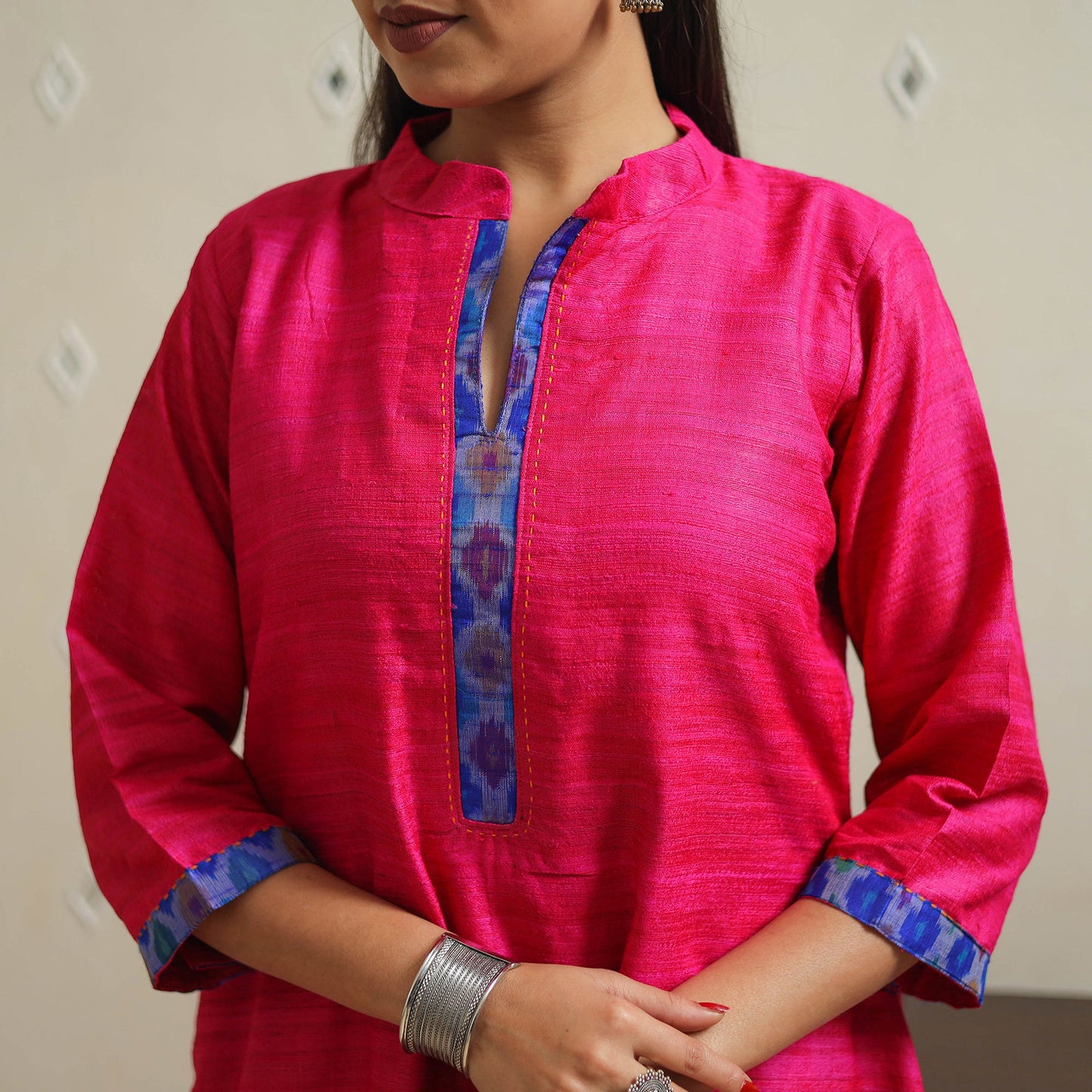 Pink Bhagalpuri Handwoven Desi Tussar Silk Plain Kurta for Women