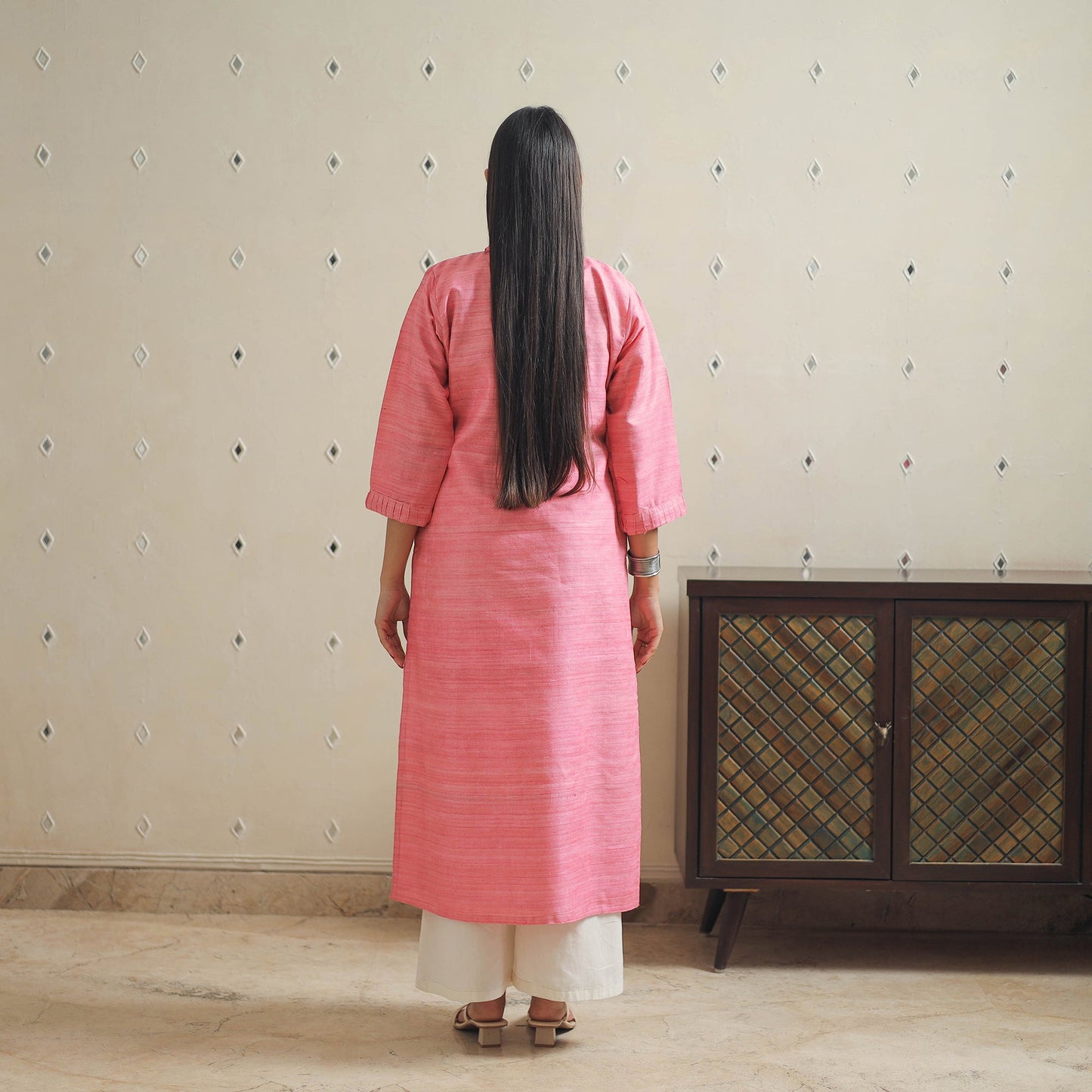 Pink - bhagalpuri handwoven desi tussar silk plain kurta 08