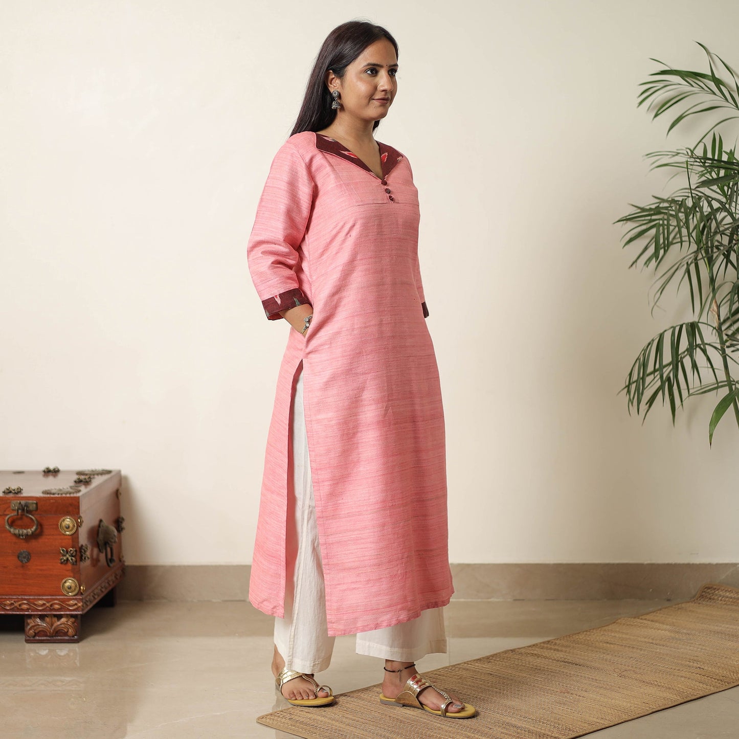 Bhagalpuri Handwoven Desi Tussar Silk Straight Kurta for Women
