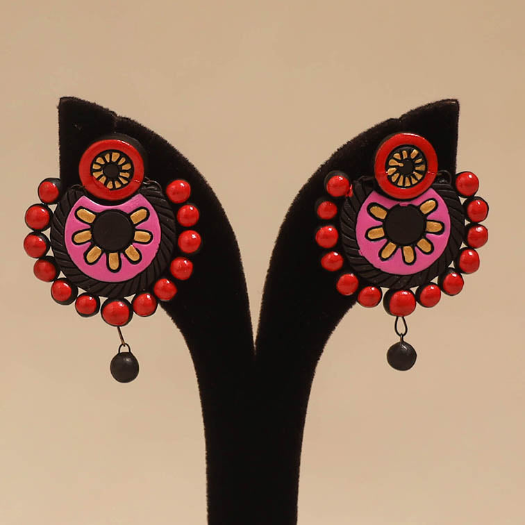 Bishnupur handpainted terracotta earrings 54 - handcrafted