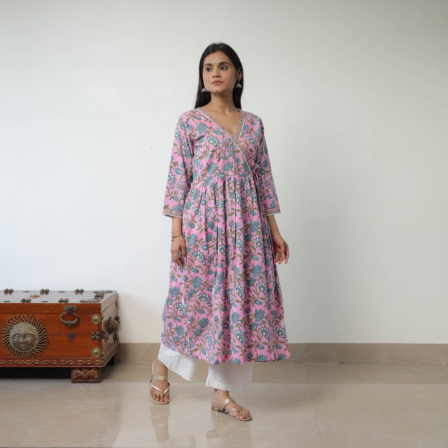 Buy Pink Sanganeri Print Kurta for Women Online in India