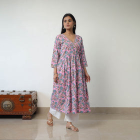 Buy Pink Sanganeri Print Kurta for Women Online in India