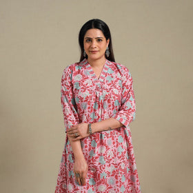 Pink - cotton a-line sanganeri kurta 03 - handcrafted