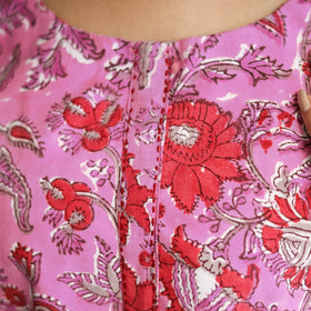 Pink Block Print Cotton A-Line Sanganeri Kurta for Women