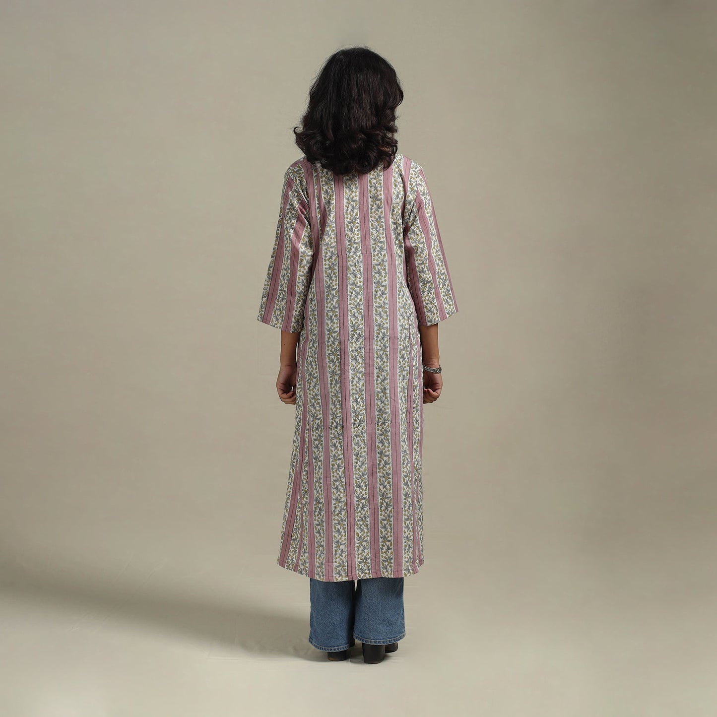 Pink - cotton a-line sanganeri kurta 14 - handcrafted