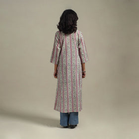Pink - cotton a-line sanganeri kurta 14 - handcrafted