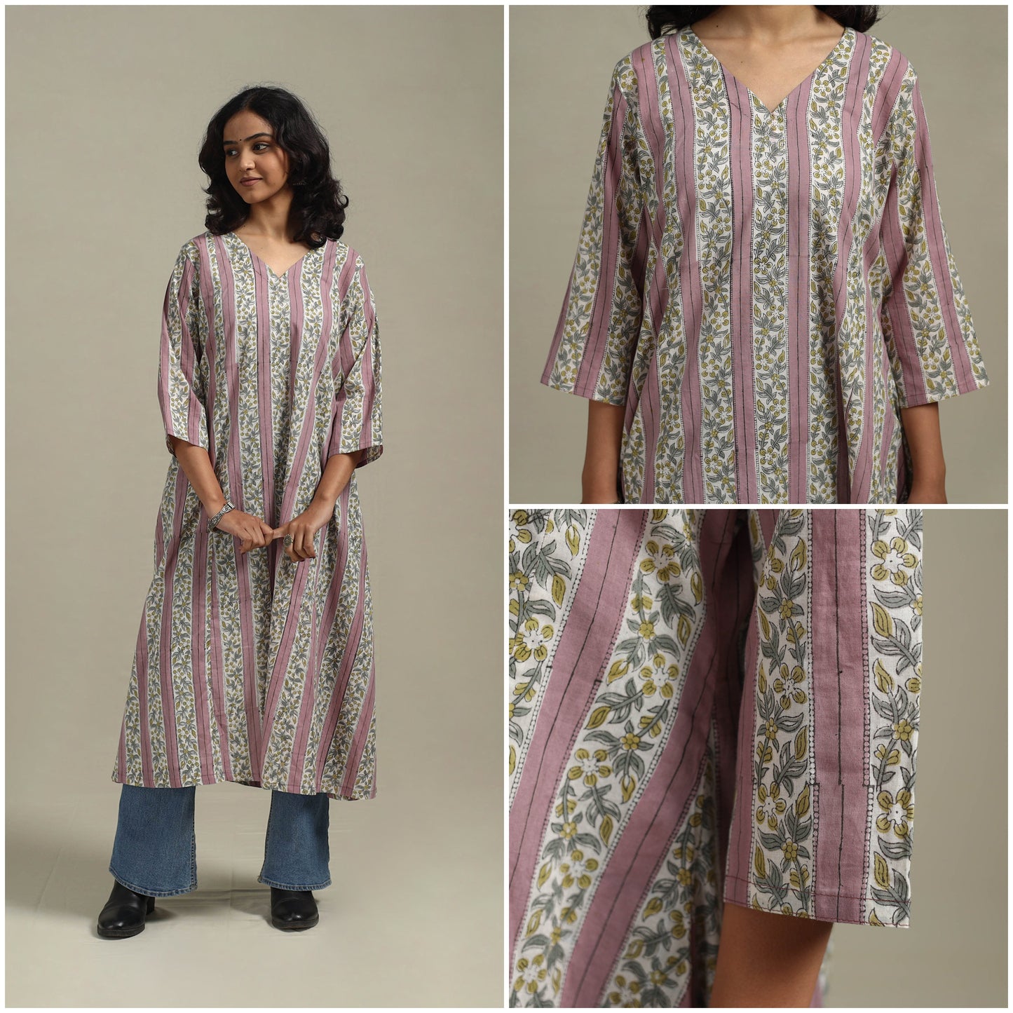 Pink - cotton a-line sanganeri kurta 14 - handcrafted