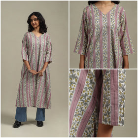 Pink - cotton a-line sanganeri kurta 14 - handcrafted