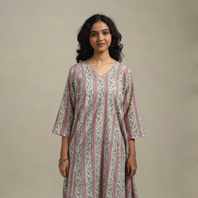 Pink - cotton a-line sanganeri kurta 14 - handcrafted