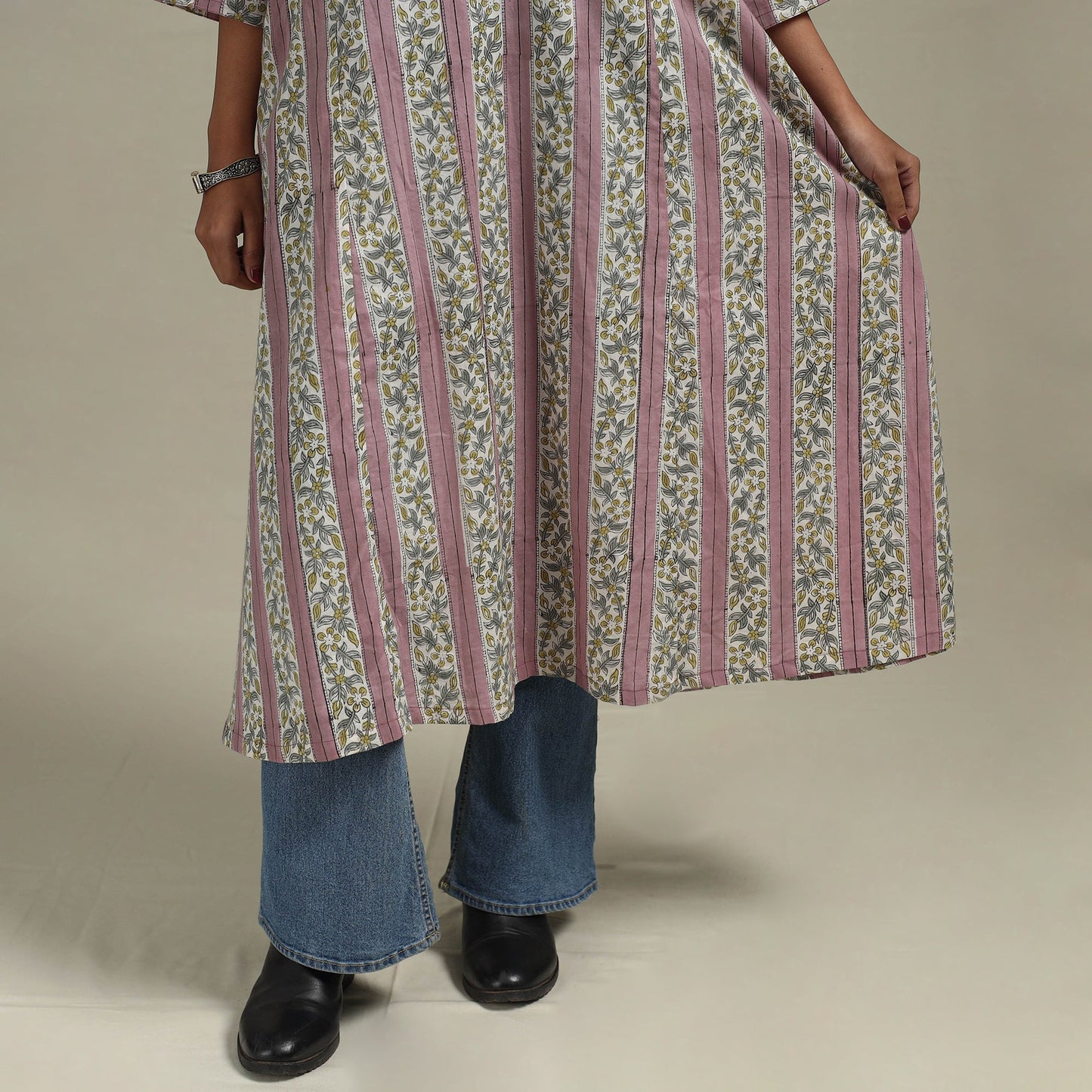 Pink - cotton a-line sanganeri kurta 14 - handcrafted