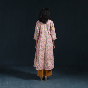 Pink - cotton a-line sanganeri kurta 18 - handcrafted
