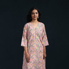 Pink - cotton a-line sanganeri kurta 18 - handcrafted