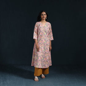 Pink - cotton a-line sanganeri kurta 18 - handcrafted