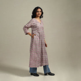 Pink - cotton a-line sanganeri kurta 20 - handcrafted