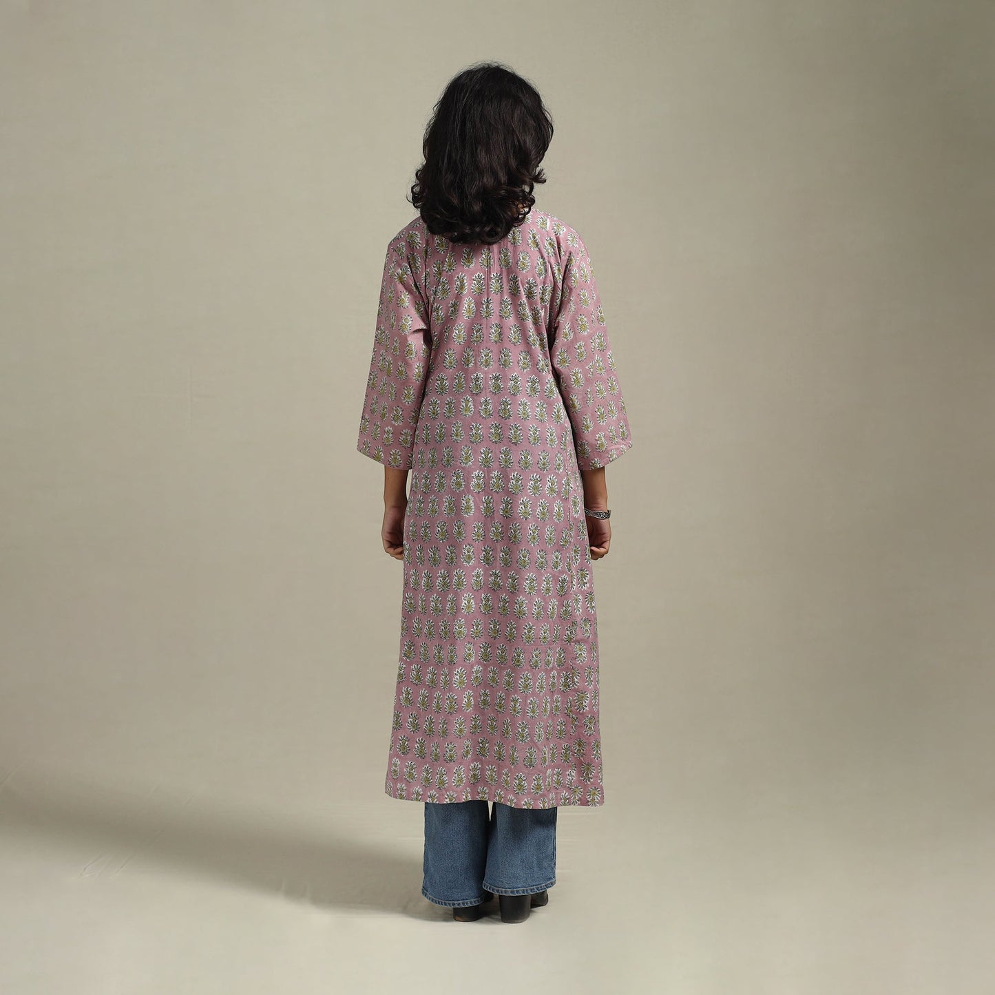 Pink - cotton a-line sanganeri kurta 20 - handcrafted
