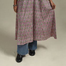 Pink - cotton a-line sanganeri kurta 20 - handcrafted