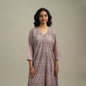 Pink - cotton a-line sanganeri kurta 20 - handcrafted