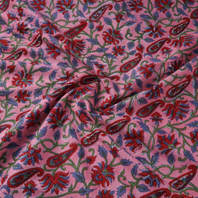 Pink Block Print Cotton Sanganeri Fabric