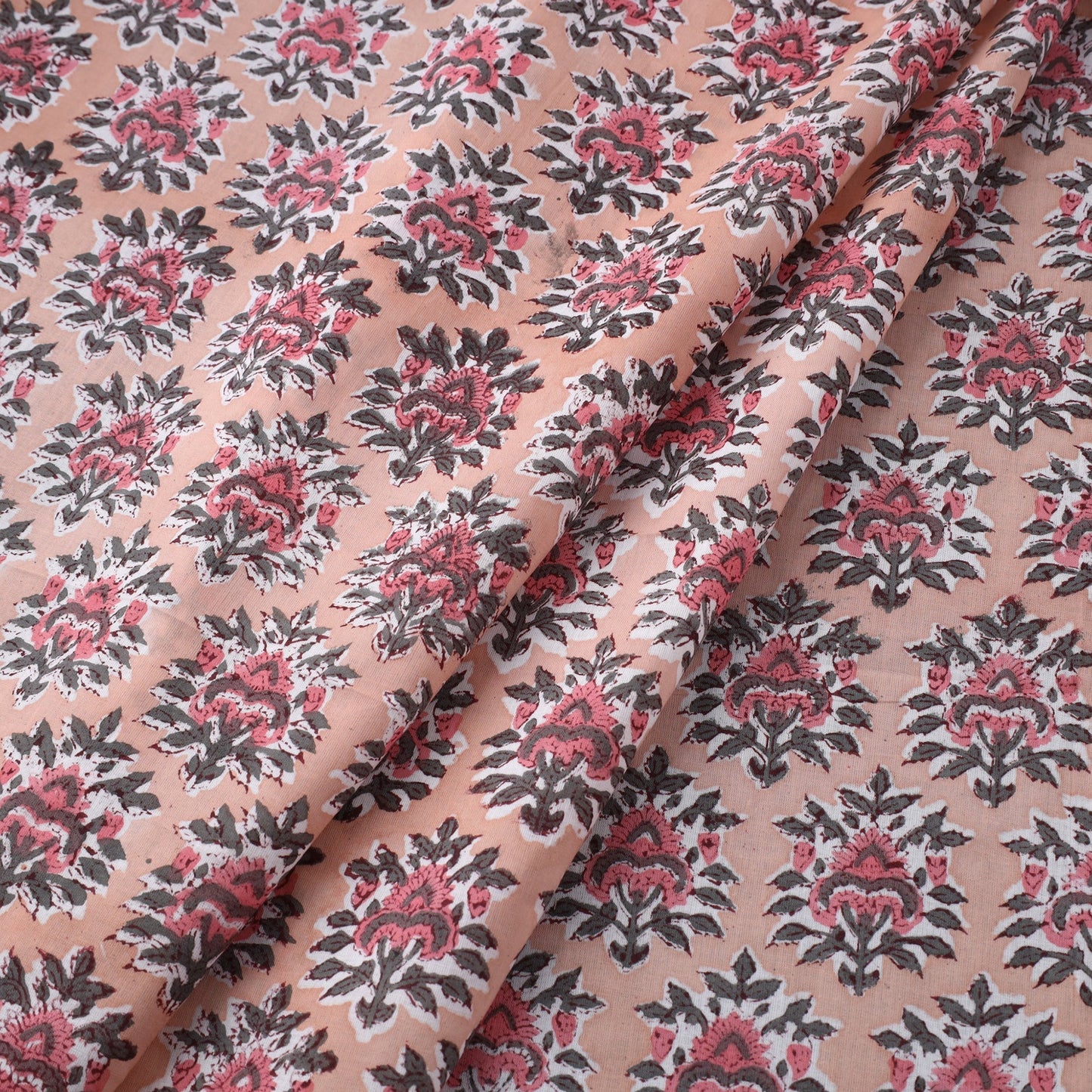Pink Block Print Cotton Sanganeri Fabric