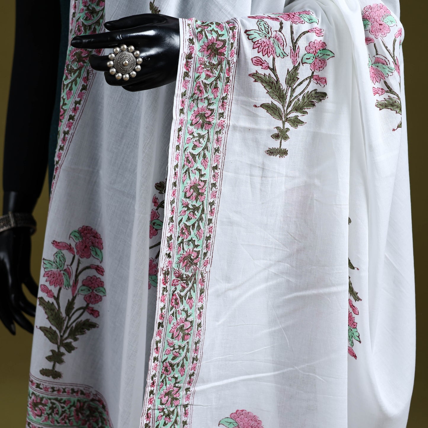 Cotton sanganeri floral dupatta 39 - handcrafted