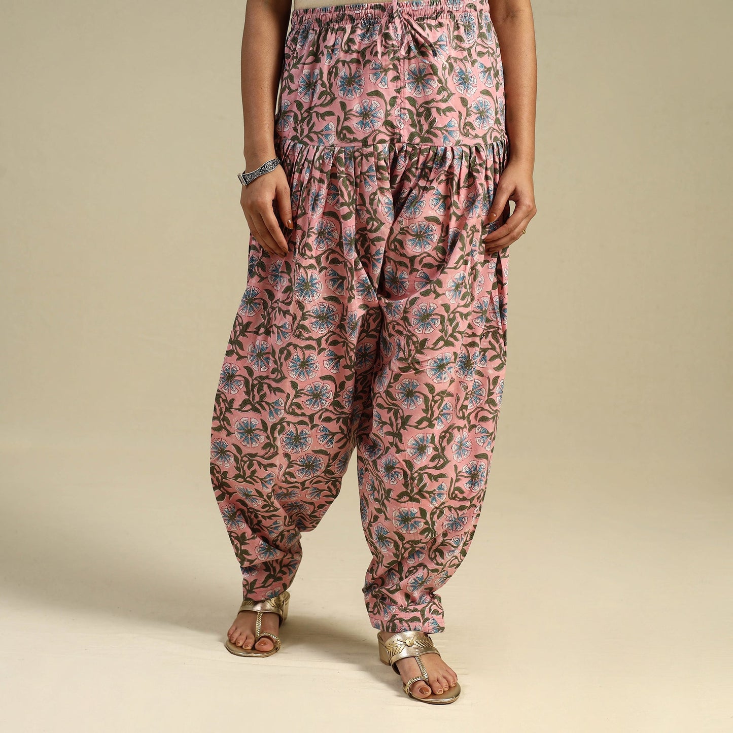 Pink Block Print Cotton Sanganeri Salwar