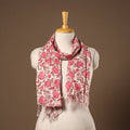 Pink - cotton sanganeri stole with tassels 11 - handcrafted