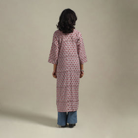 Pink - cotton straight sanganeri kurta 02 - handcrafted